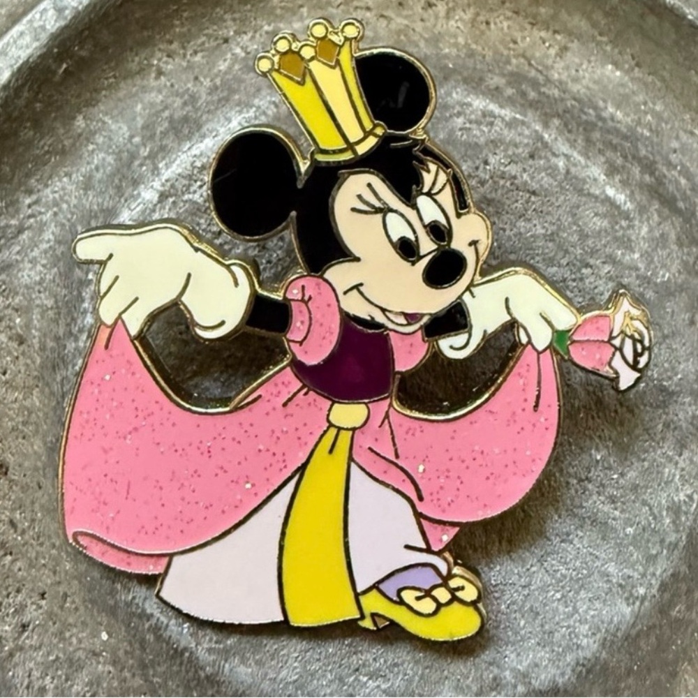 Vintage Minnie Mouse Pink and Yellow Enamel Pin